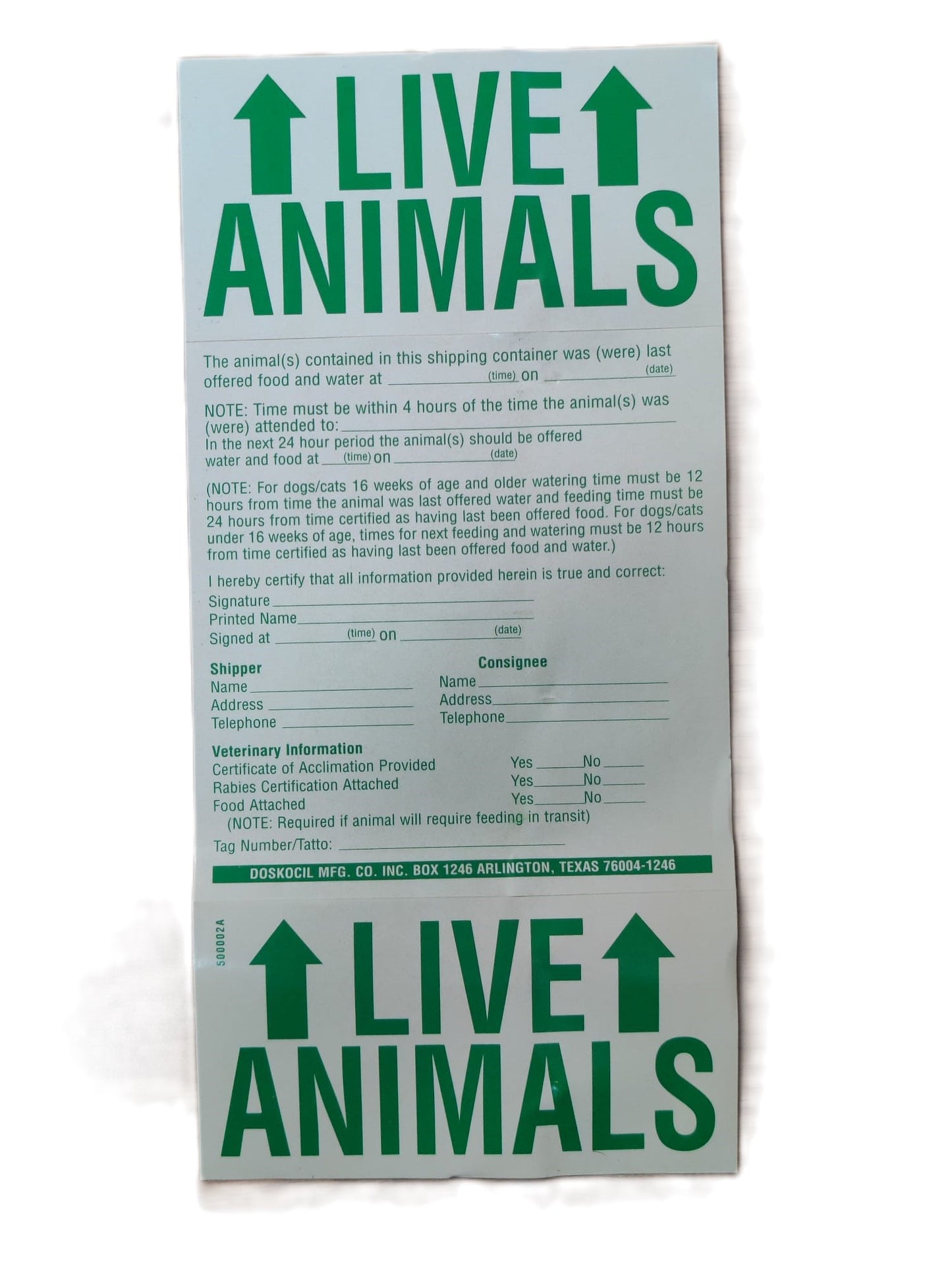 Petmate Travel Kit LABEL