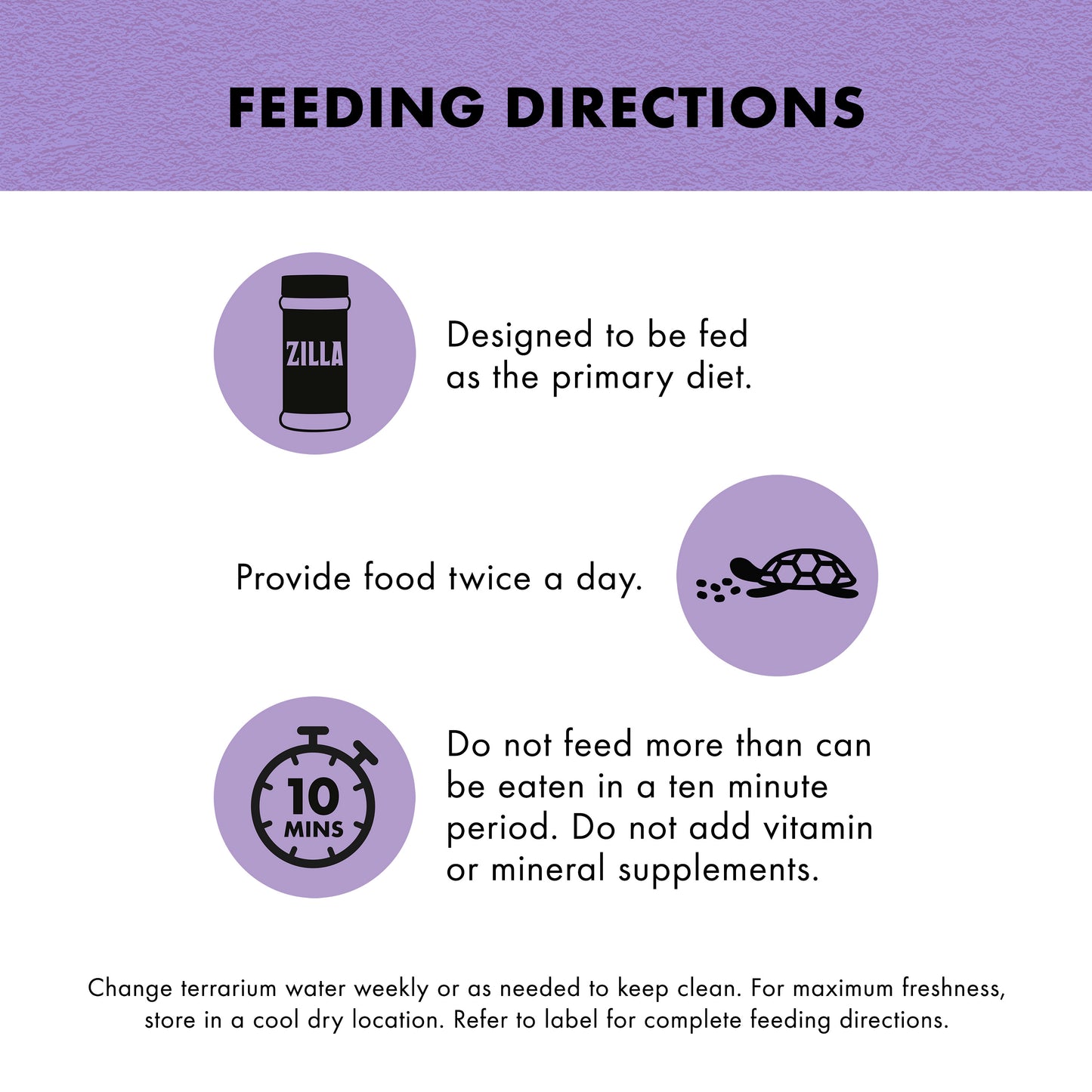 Feeding directions for a pet product on a purple background
