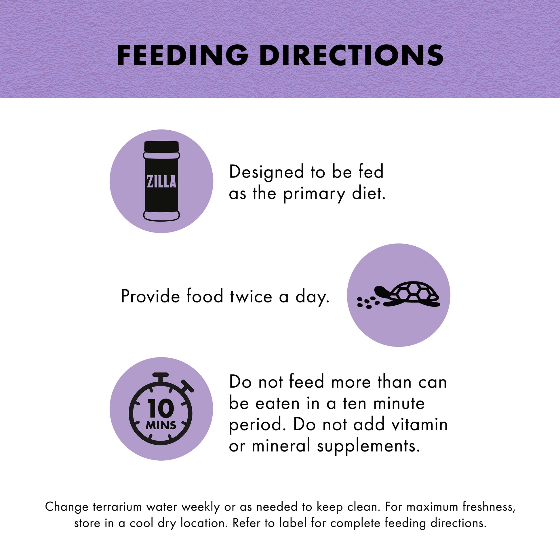 Feeding directions for a pet product on a purple background