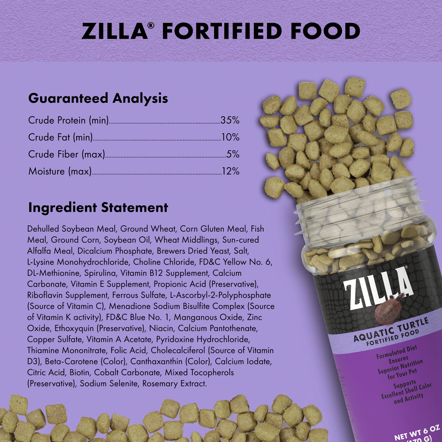 Zilla fortified food packaging with nutritional information on a purple background