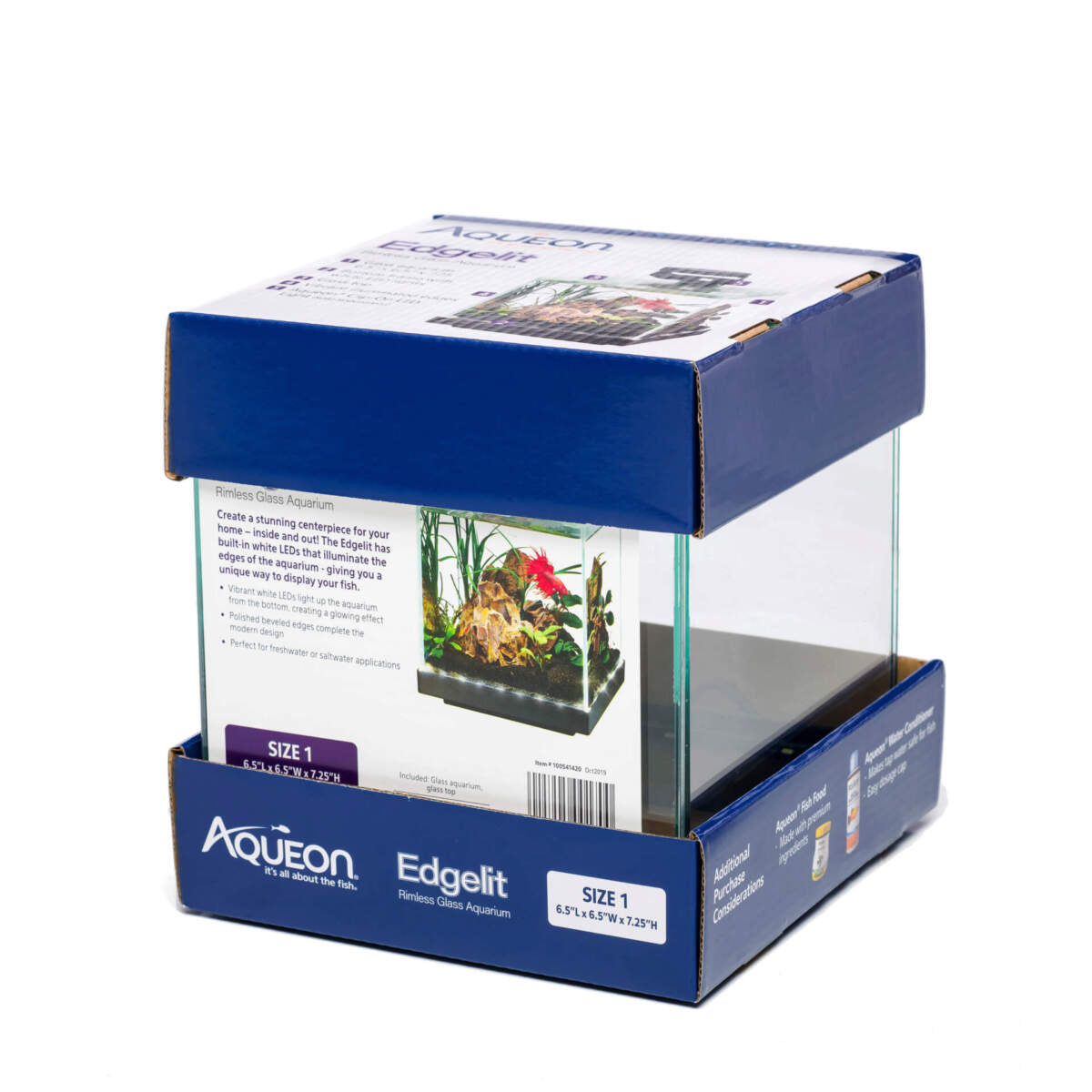 Aqueon Edgelit Rimless Glass Aquarium. Sizes 1 gl, 3 gls, 6 gls. (Clip - on Led Ligth sold separately)
