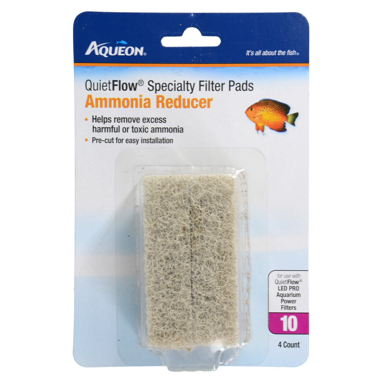Aqueon QuiteFlow Specialty Filter Pads Ammonia Reducer (10, 20/75), 4 Count Pack
