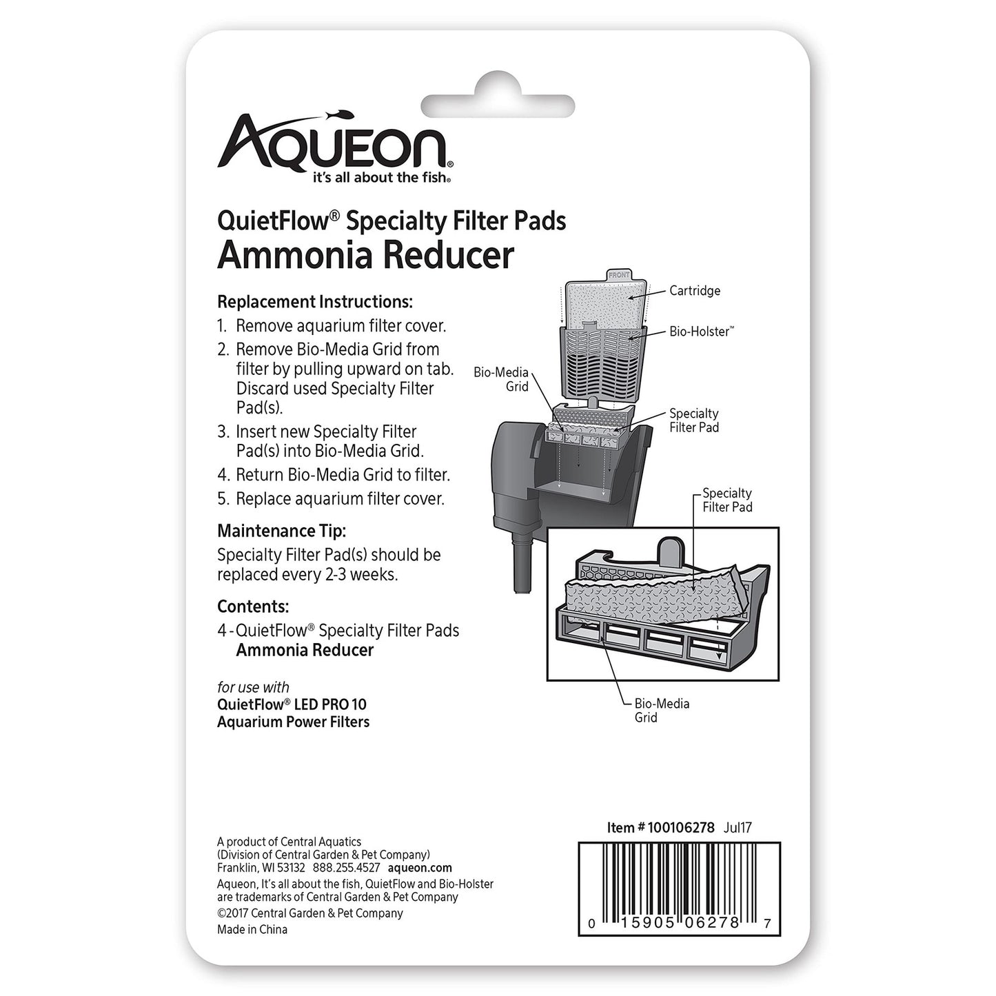 Aqueon QuiteFlow Specialty Filter Pads Ammonia Reducer (10, 20/75), 4 Count Pack