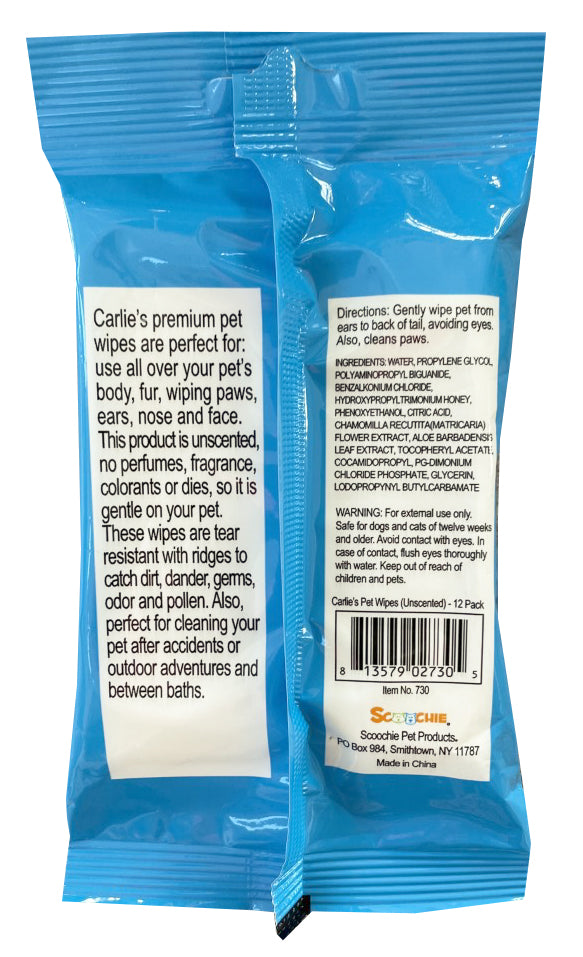 Carlies Premiun Multi Purpose Pet Wipes 12 Pack for Dogs and Cats of all ages