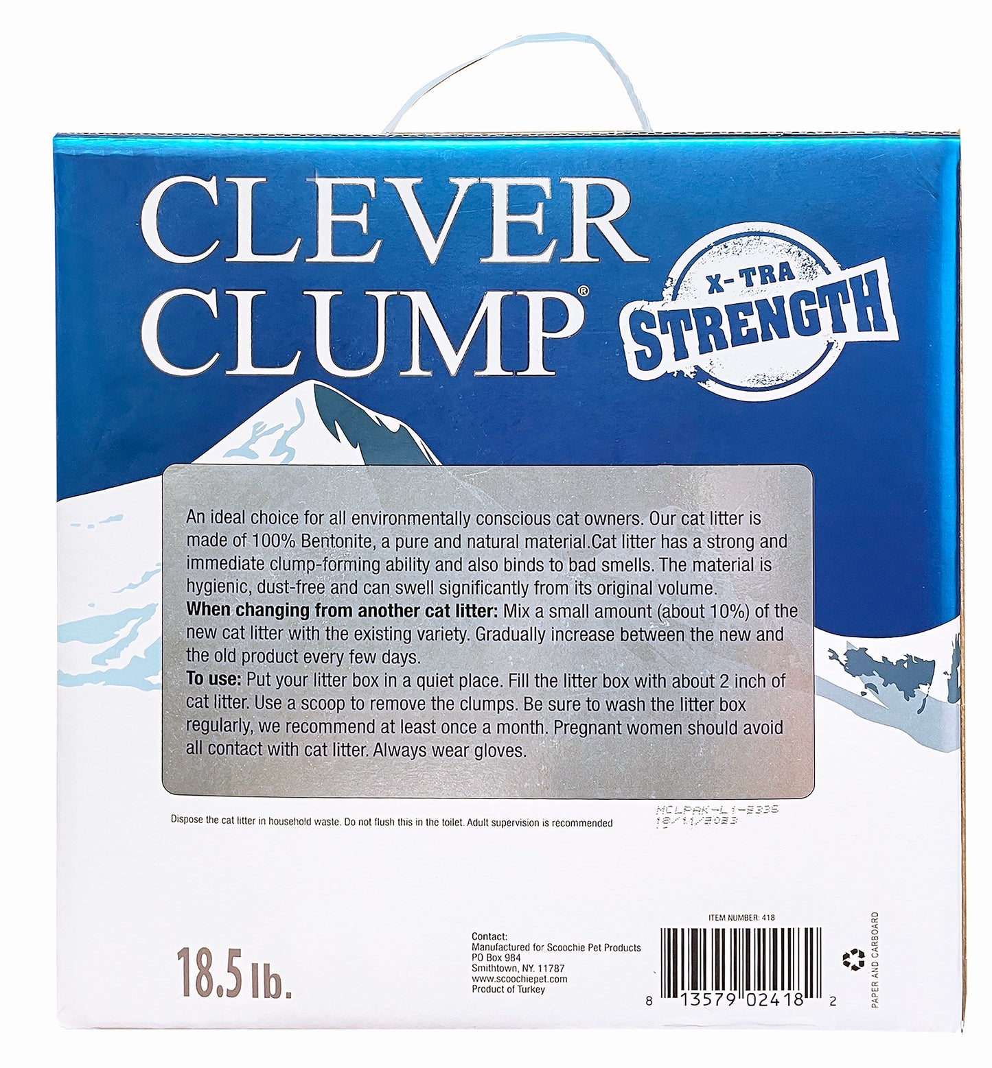 Scoochies Clever Clump Bentonite boxed Cat Litter 18.5 Pounds