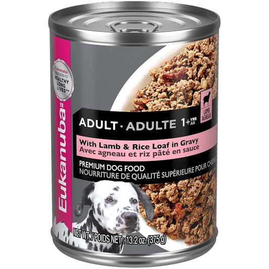 Can of Eukanuba adult dog food with lamb and rice 