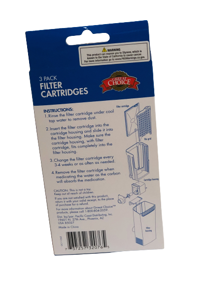 Great Choice Paquete de 3 cartuchos de filtro que se adaptan al filtro interno Great Choice 10/20 B