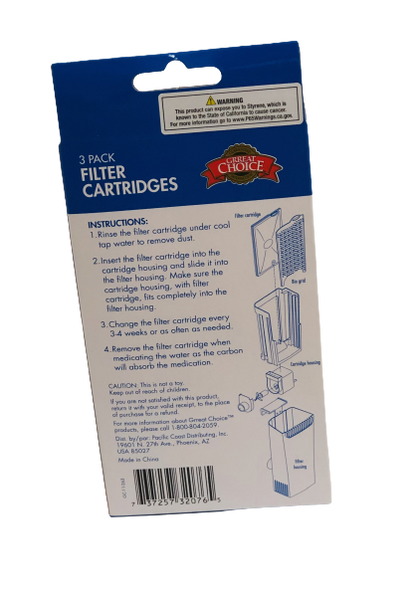 Great Choice Paquete de 3 cartuchos de filtro que se adaptan al filtro interno Great Choice 10/20 B