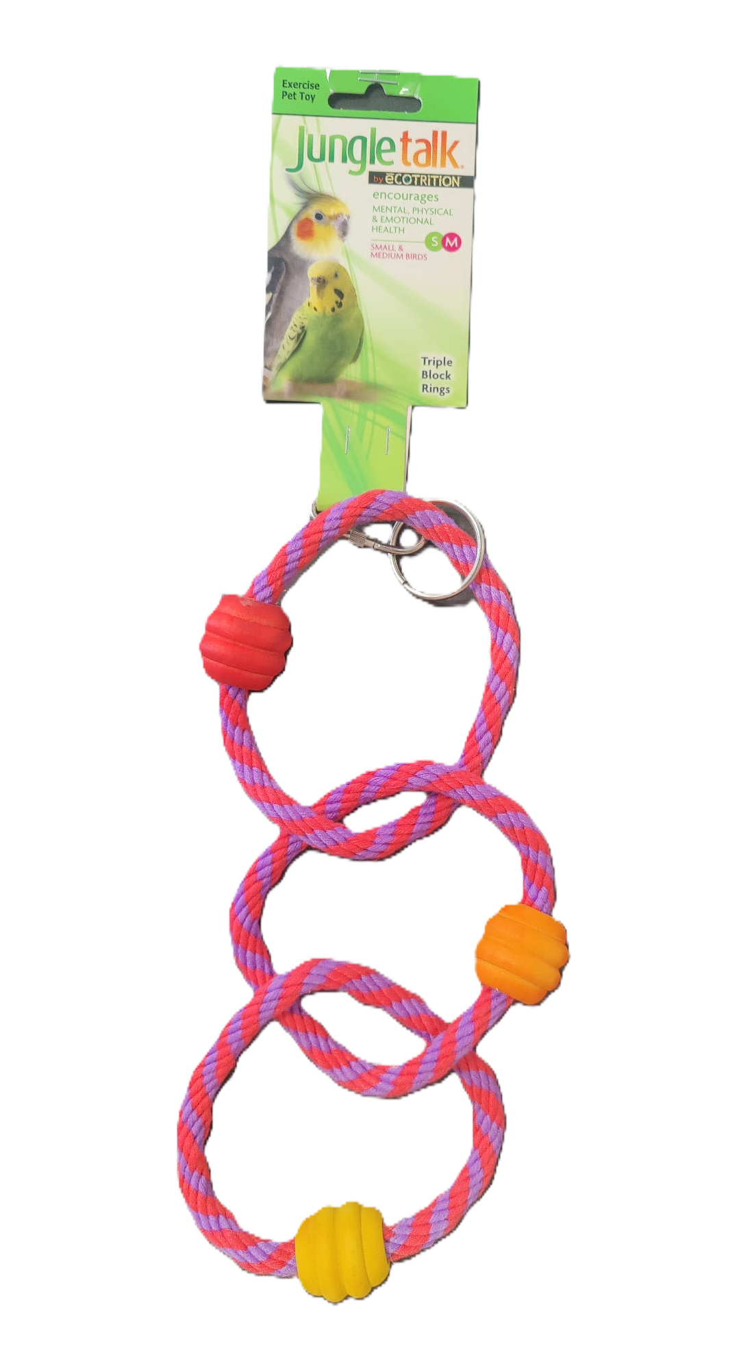 ESPECIAL eCOTRITION Juguete Anillos triples x/bloquespara aves Peq._Med - SPECIAL eCOTRITION Jungletalk  Triple Rope Rings w/ Blocks Small  & Medium Bird