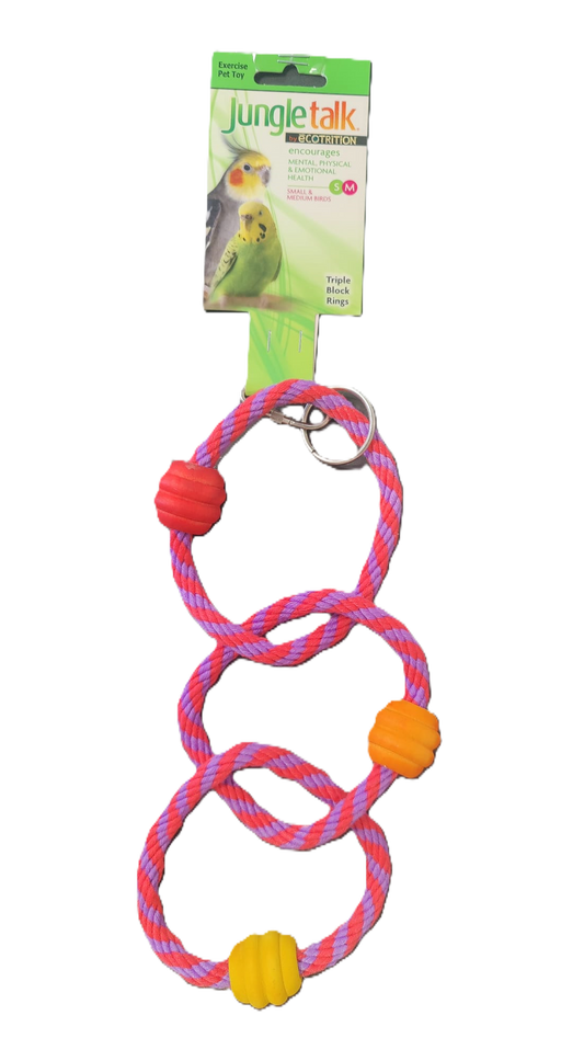 ESPECIAL eCOTRITION Juguete Anillos triples x/bloquespara aves Peq._Med - SPECIAL eCOTRITION Jungletalk  Triple Rope Rings w/ Blocks Small  & Medium Bird
