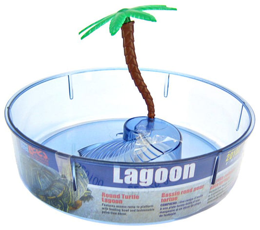 SPECIAL Lees Round Turtle Lagoon with Access Ramp to Feeding Bowl and Palm Tree Decor