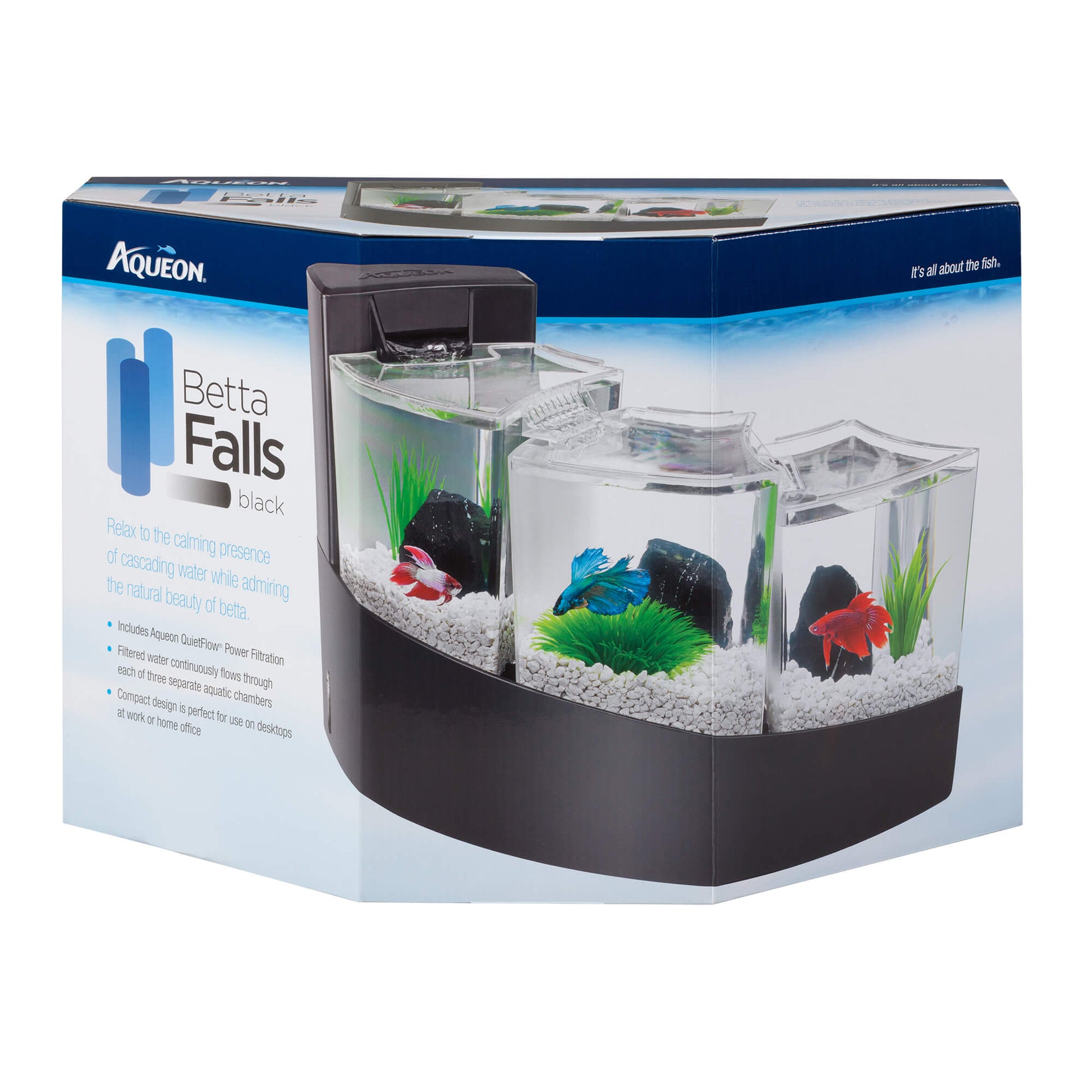 aqua box betta fish tank SPECIAL Aqueon Betta Falls Black Fish Tank Aquarium Kit Set w/ Quite Waterfall Filter – HialeahPetNeeds