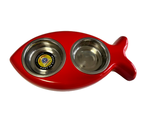 Pet Pioneer Comedor doble con forma de pez gatito. R