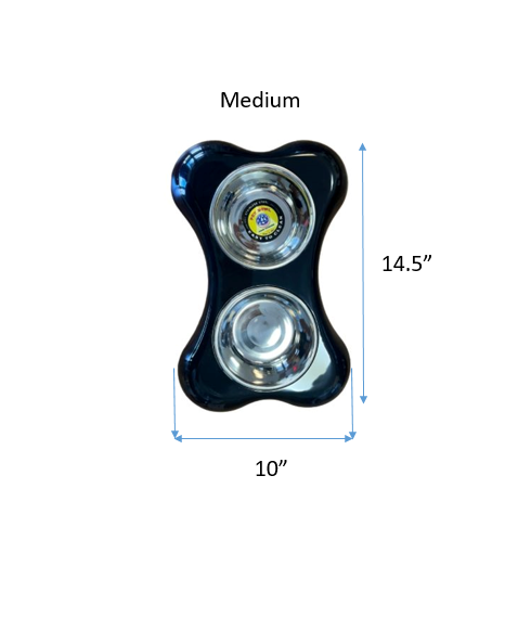 Pet Pioneer Cuenco Doble Acero Inoxidable Base Forma de Hueso Neg-med