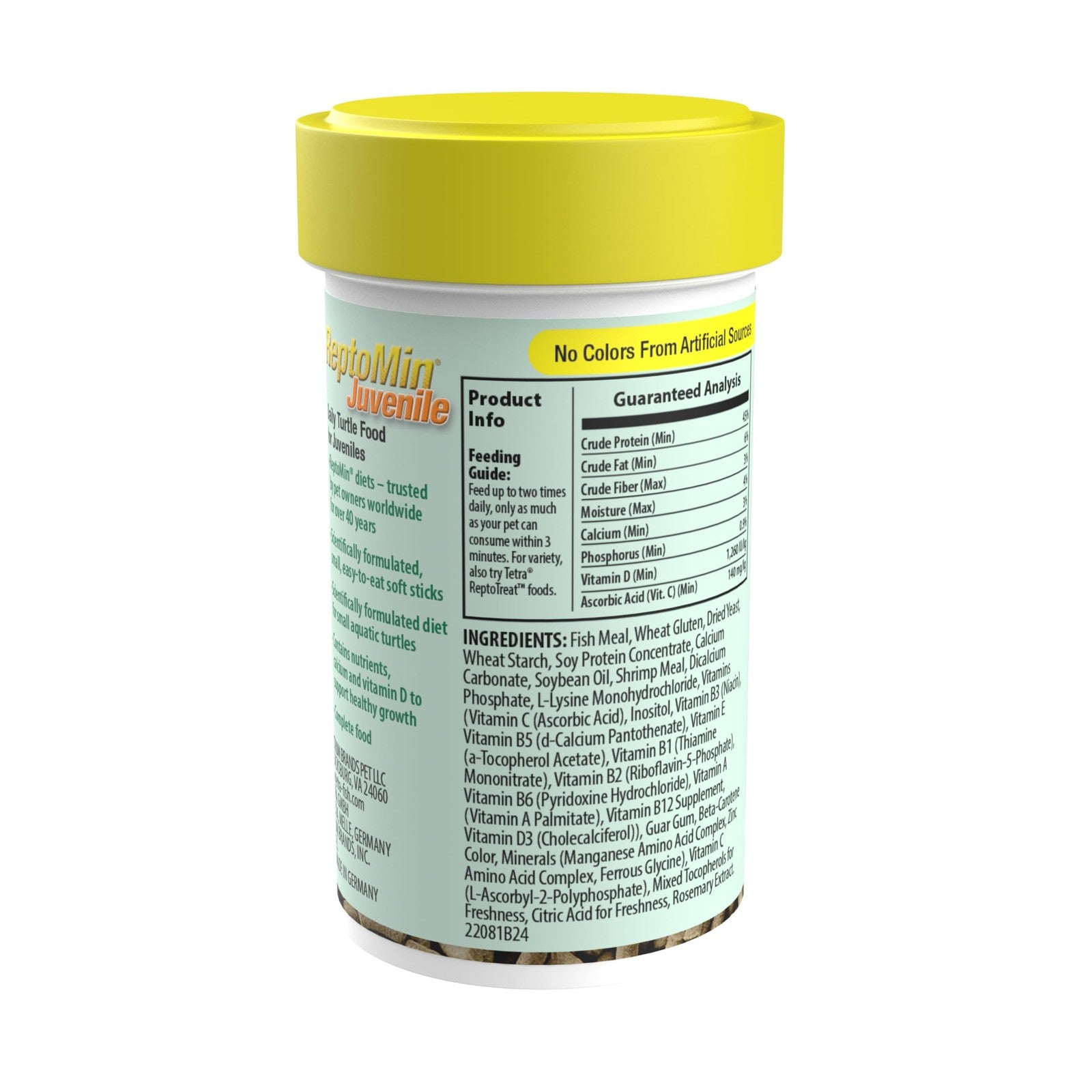 Container with a yellow lid and label on a white background
