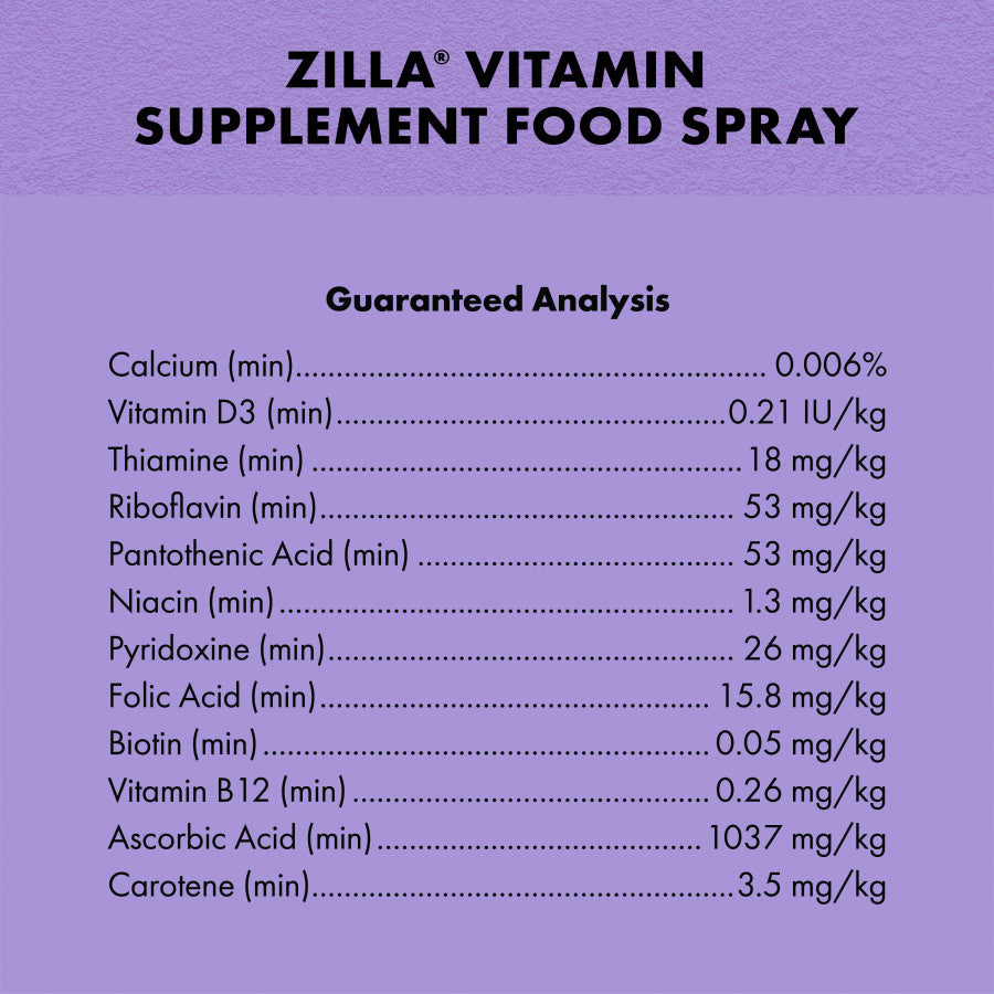 Zilla Vitamin Supplement Food Spray Ingred