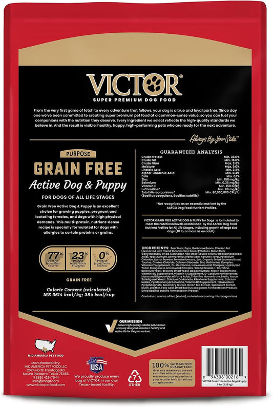 Victor Grain Free Active Dog & Puppy Beef Meal & Sweet Potato Dry Dog Food 5 lbs