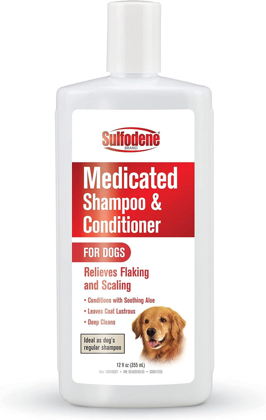 SULFODENE Champú y acondicionador medicinal para perros, 12  oz  -   SULFODENE Brand Medicated Shampoo  & Conditioner for Dogs 12 oz